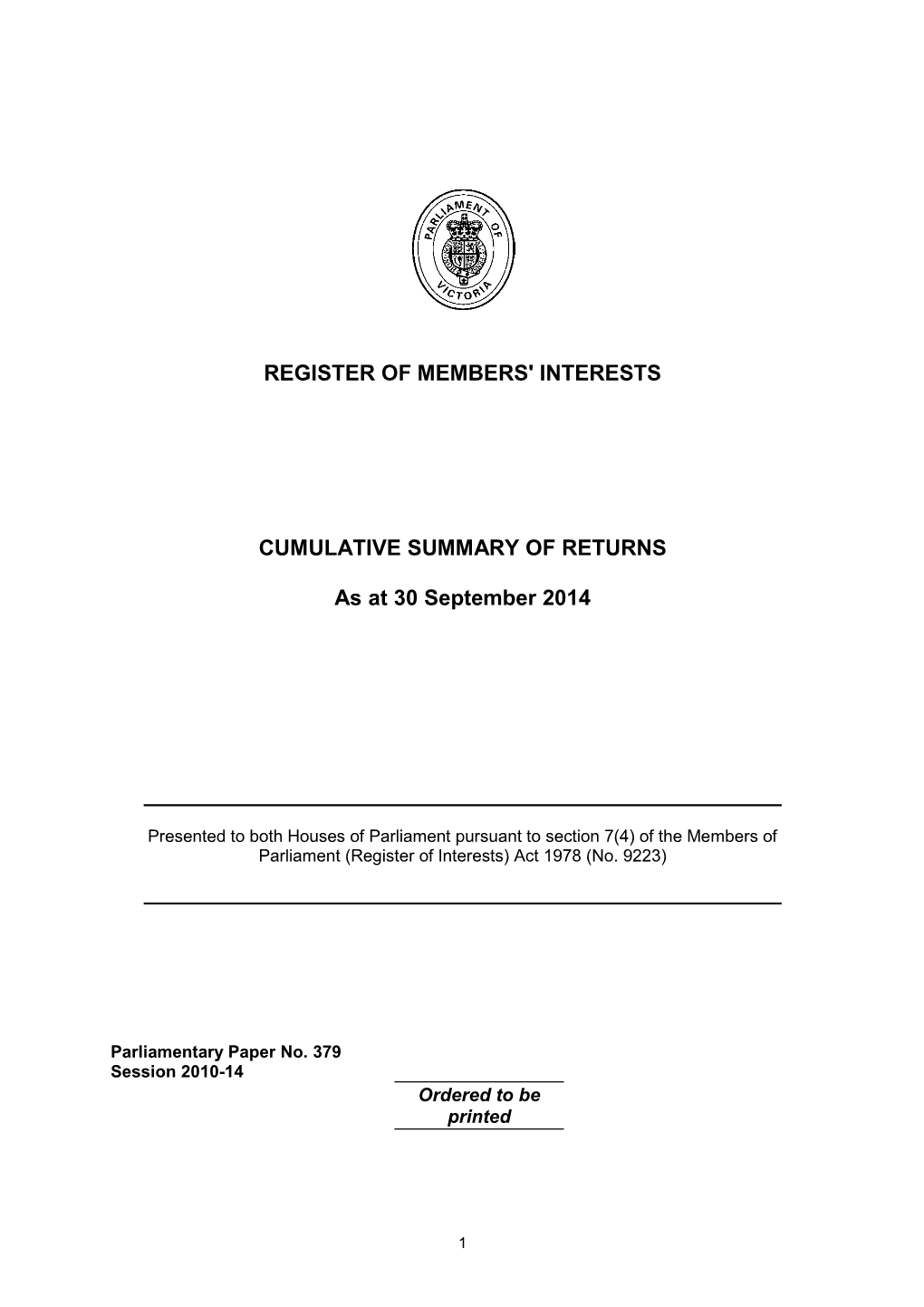 Register of Members' Interests Cumulative