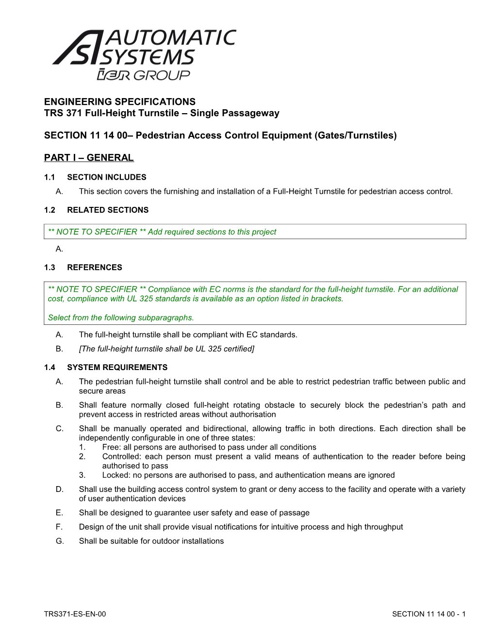 Section 10451 - Optical Turnstiles