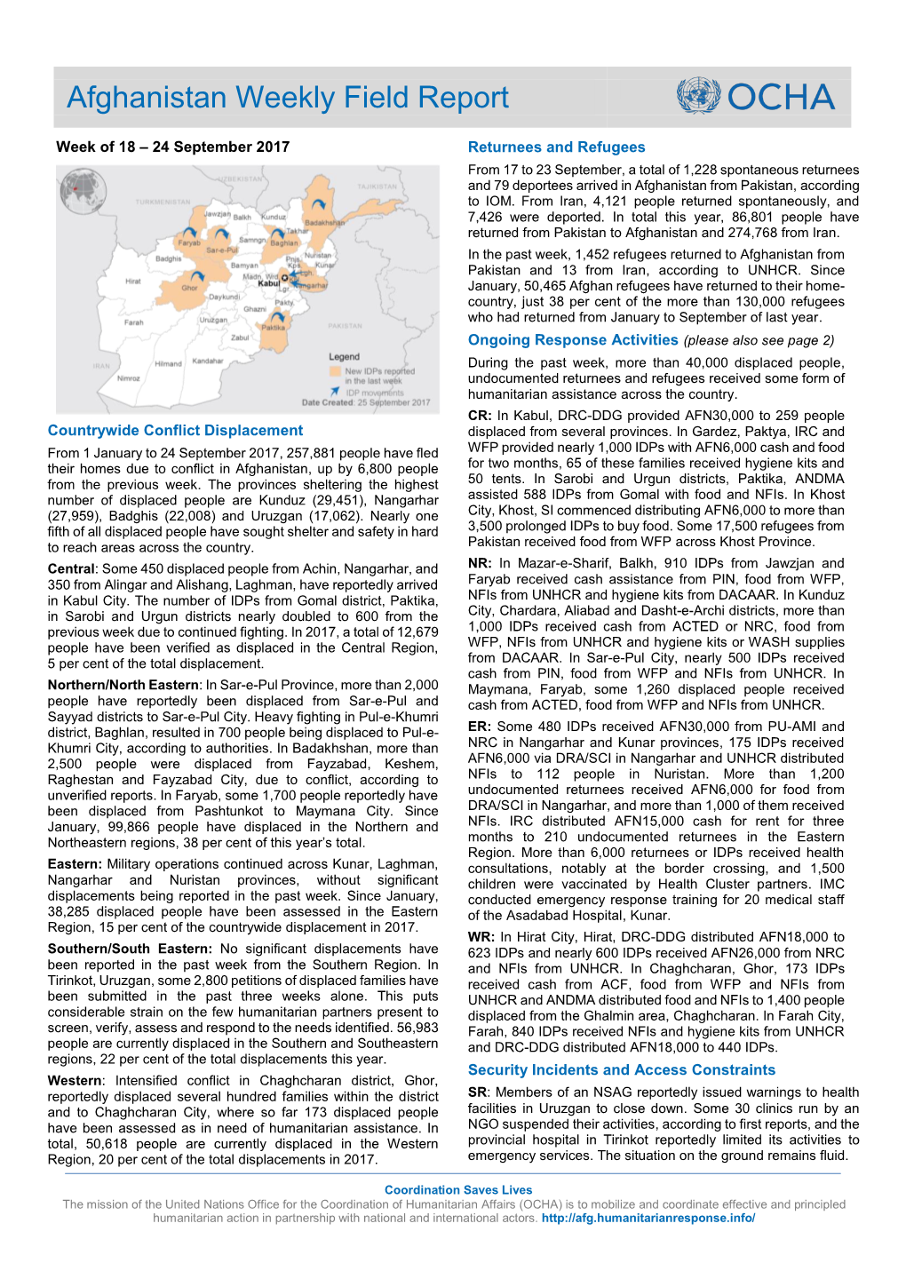 Afghanistan Weekly Field Report