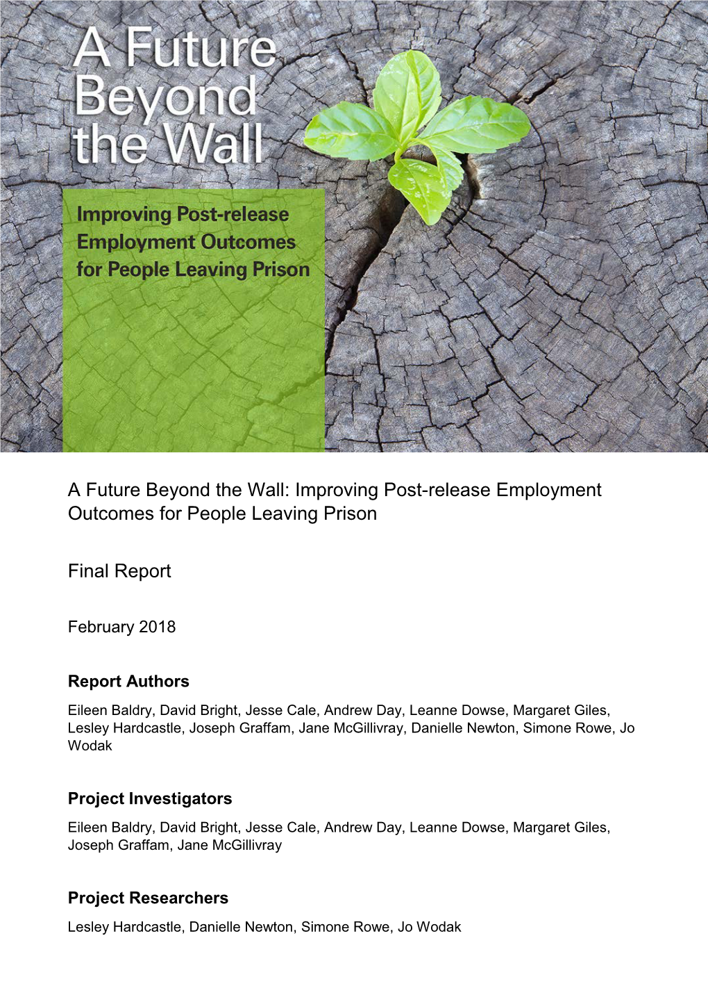 A Future Beyond the Wall: Improving Post-Release Employment Outcomes for People Leaving Prison Final Report