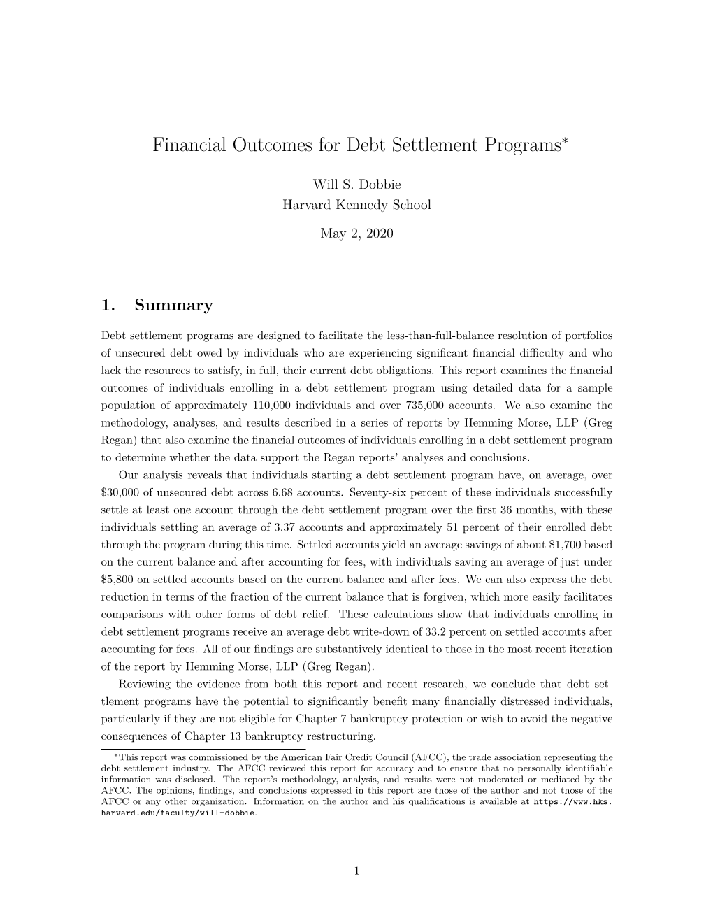 Financial Outcomes for Debt Settlement Programsú