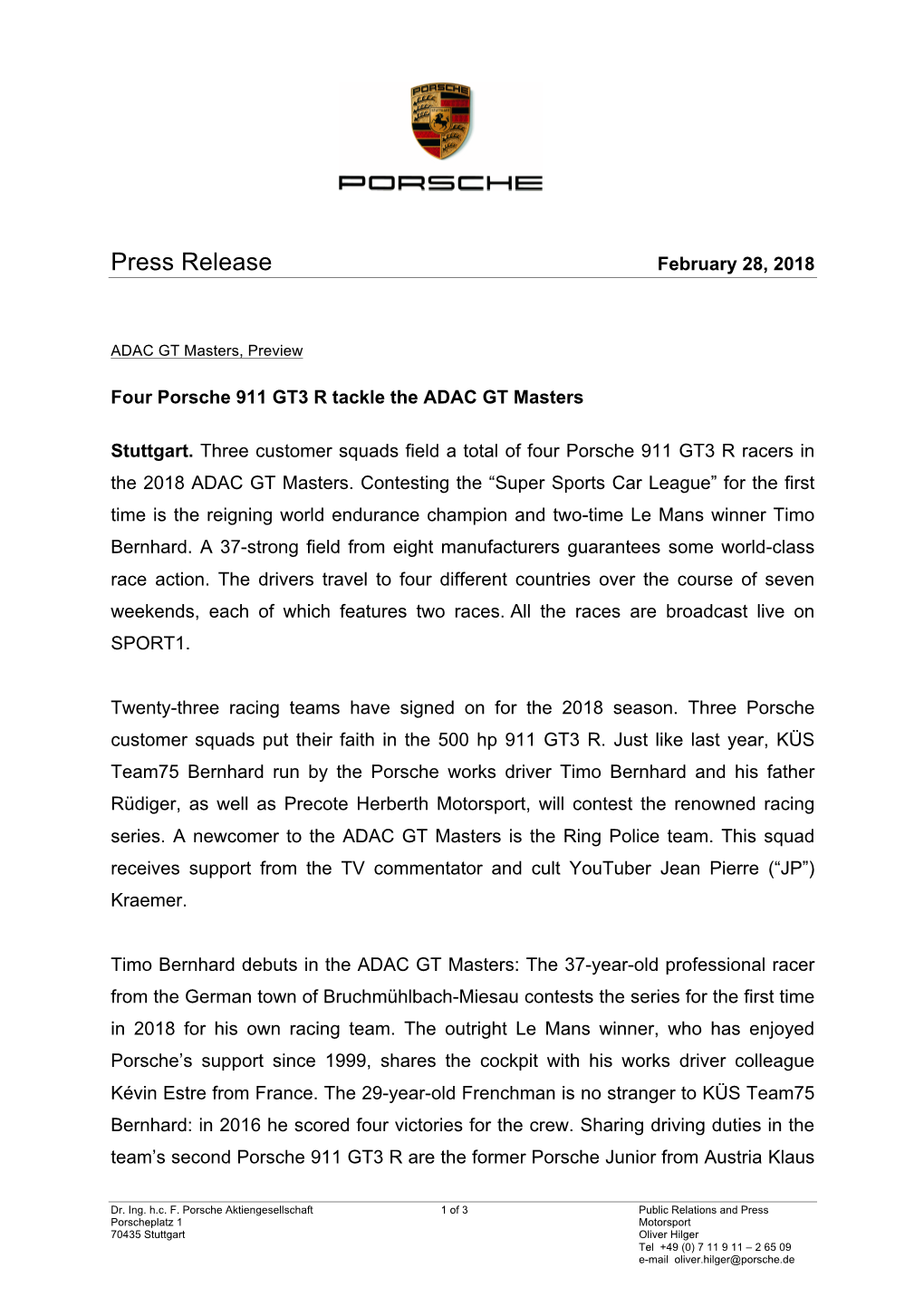 Press Release February 28, 2018