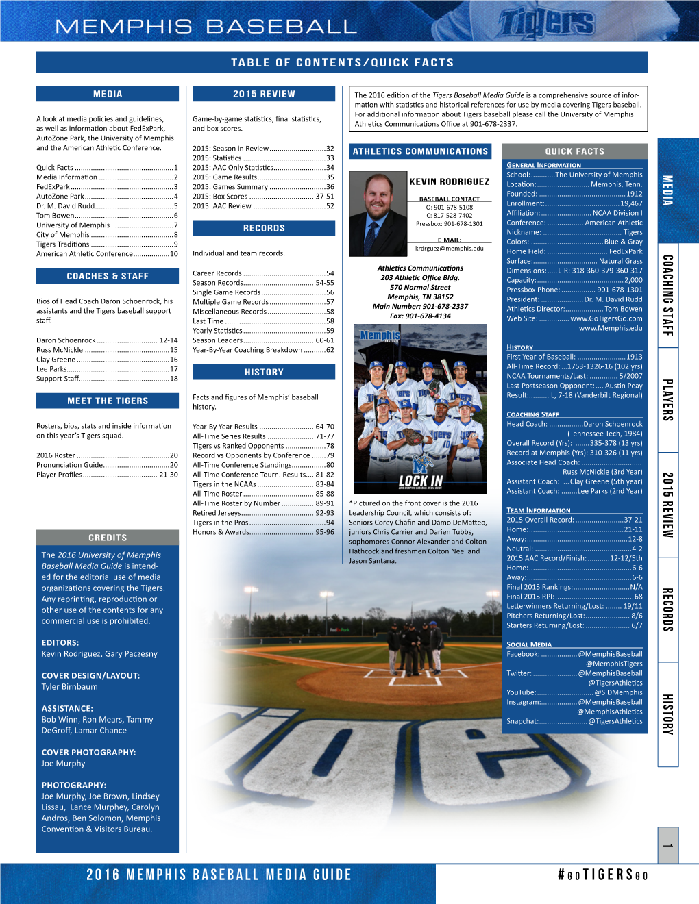 2016 Memphis Baseball Media Guide # G O Tigers