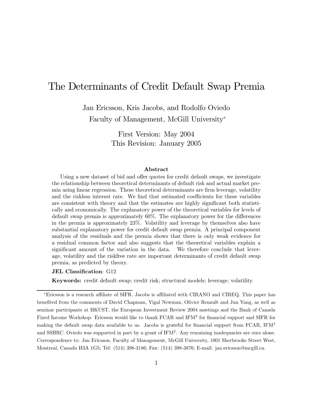 The Determinants of Credit Default Swap Premia