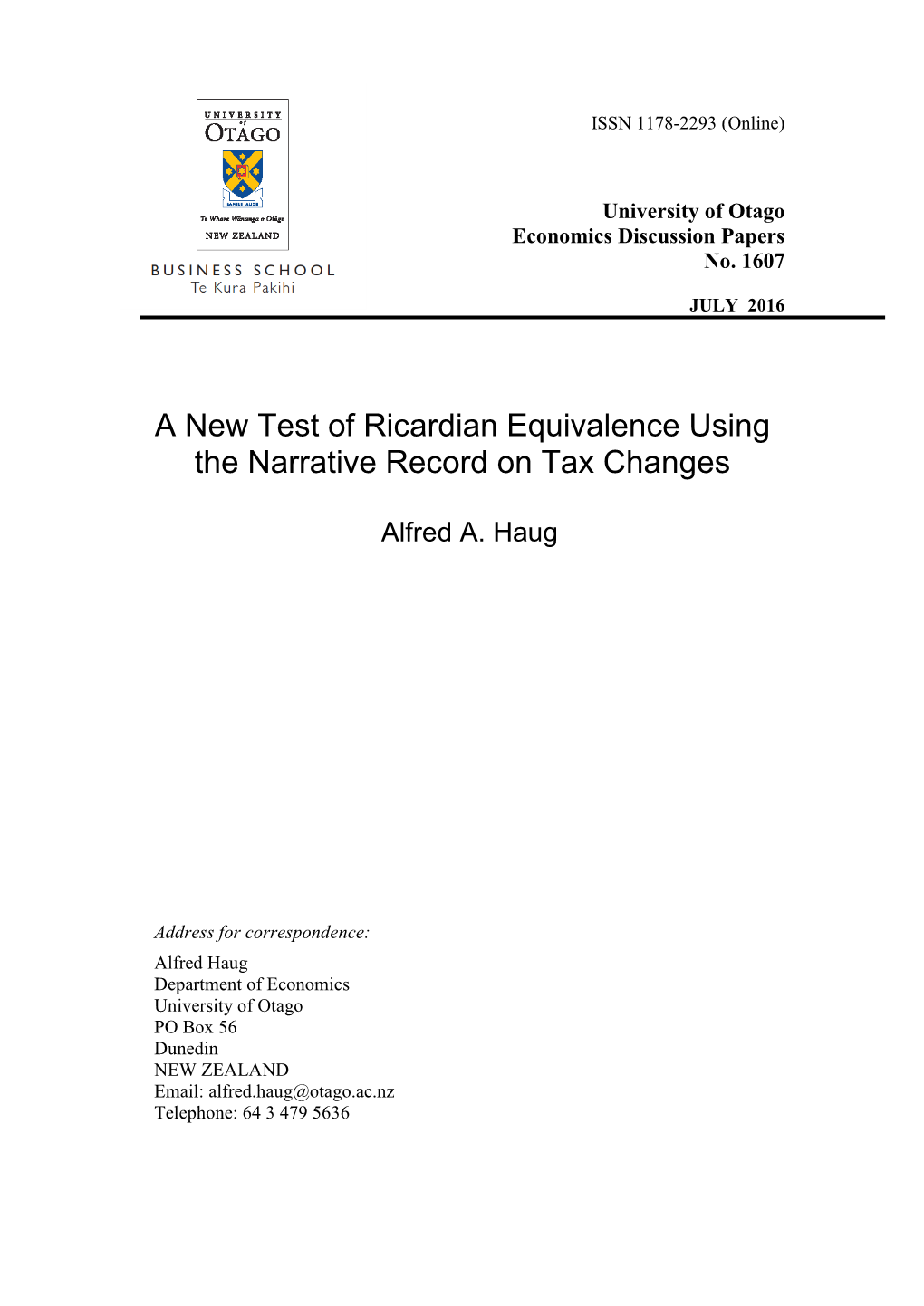 A New Test of Ricardian Equivalence Using the Narrative Record on Tax Changes