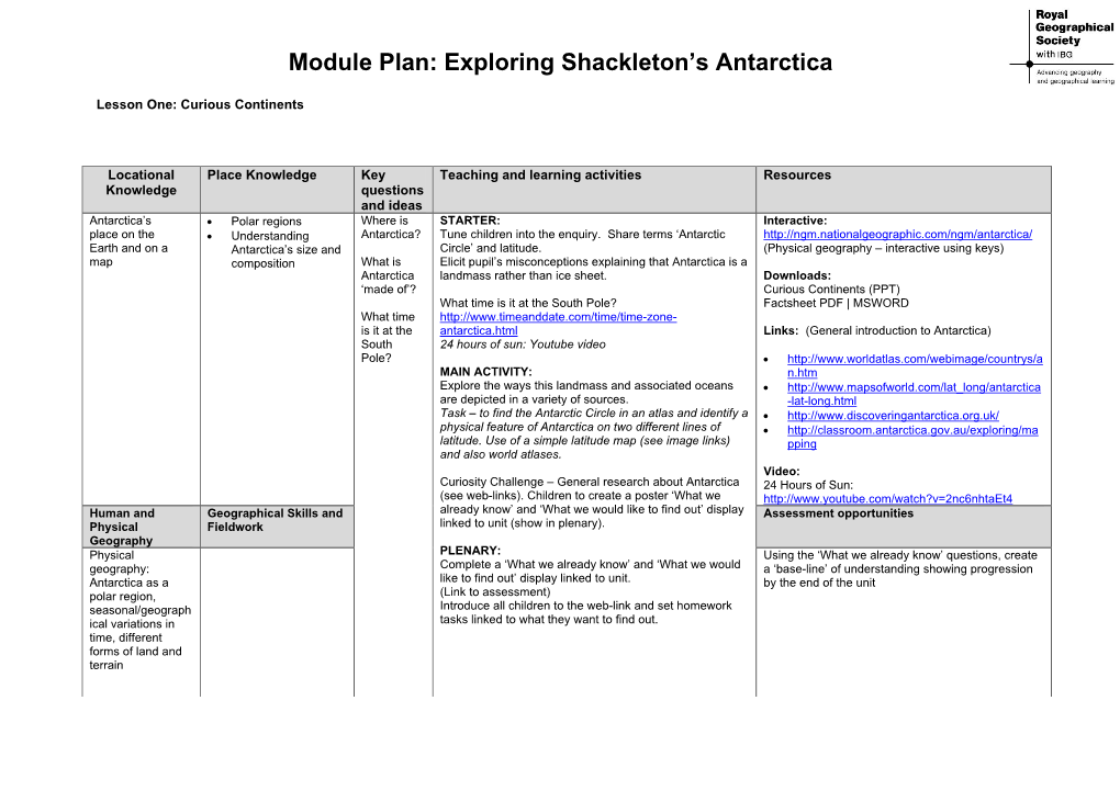 Module Plan: Exploring Shackleton's Antarctica