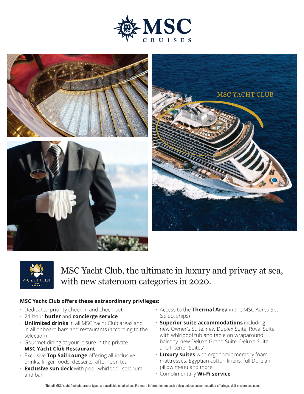 MSC Yacht Club, the Ultimate in Luxury and Privacy at Sea, with New Stateroom Categories in 2020