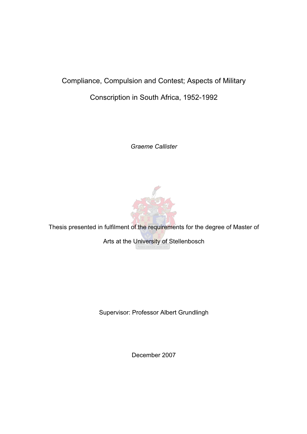 Aspects of Military Conscription in South Africa, 1952-1992