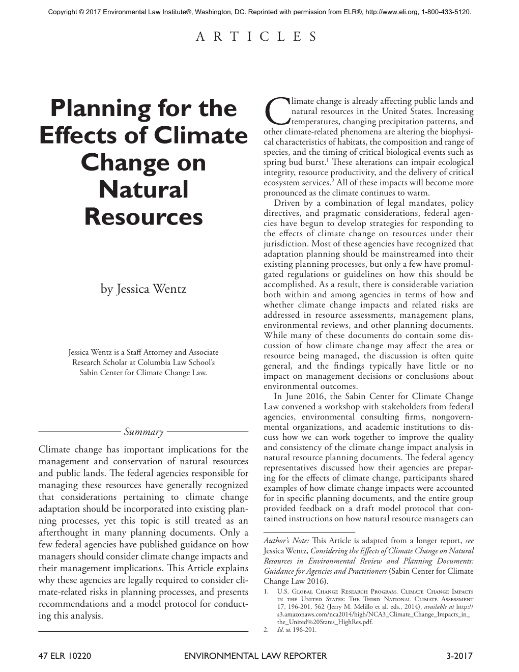 Planning for the Effects of Climate Change on Natural Resources