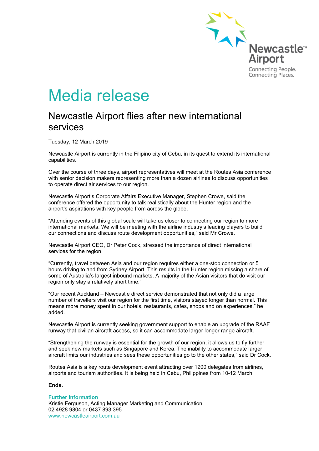 Media Release Newcastle Airport Flies After New International Services