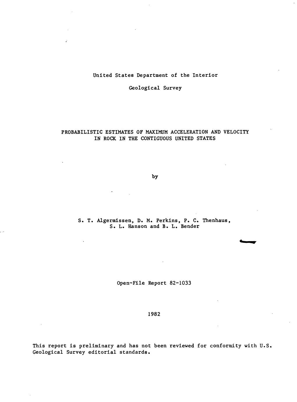 United States Department of the Interior Geological Survey S. T