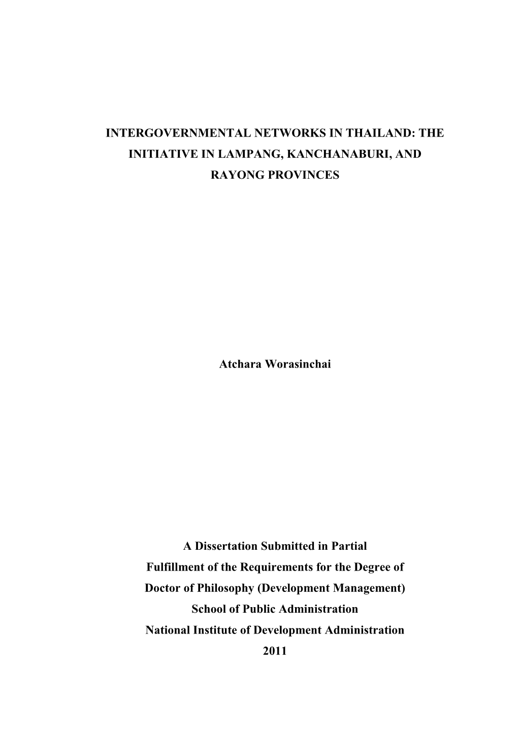 Intergovernmental Networks in Thailand: an Initiative in Lampang