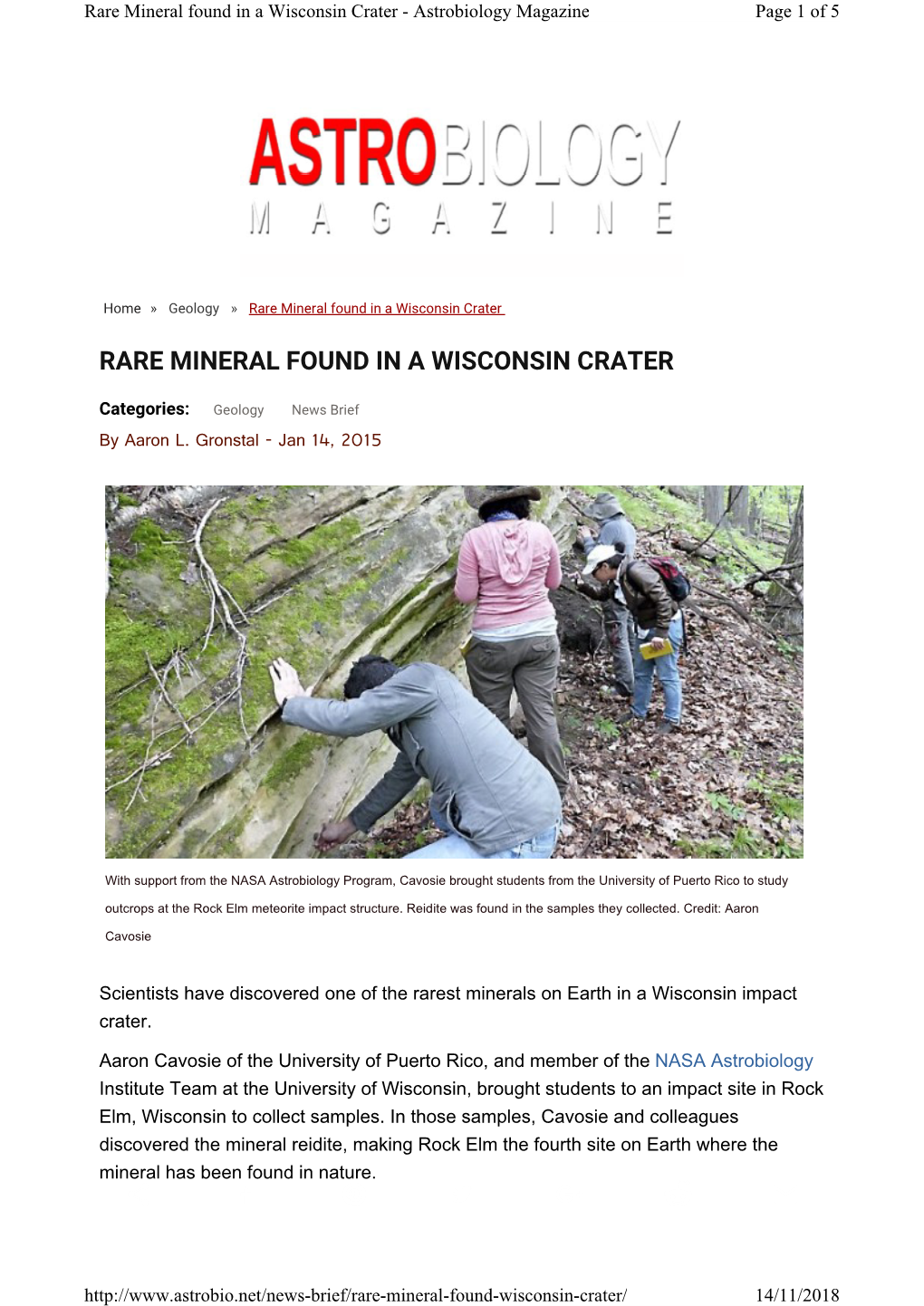 Rare Mineral Found in a Wisconsin Crater - Astrobiology Magazine Page 1 of 5
