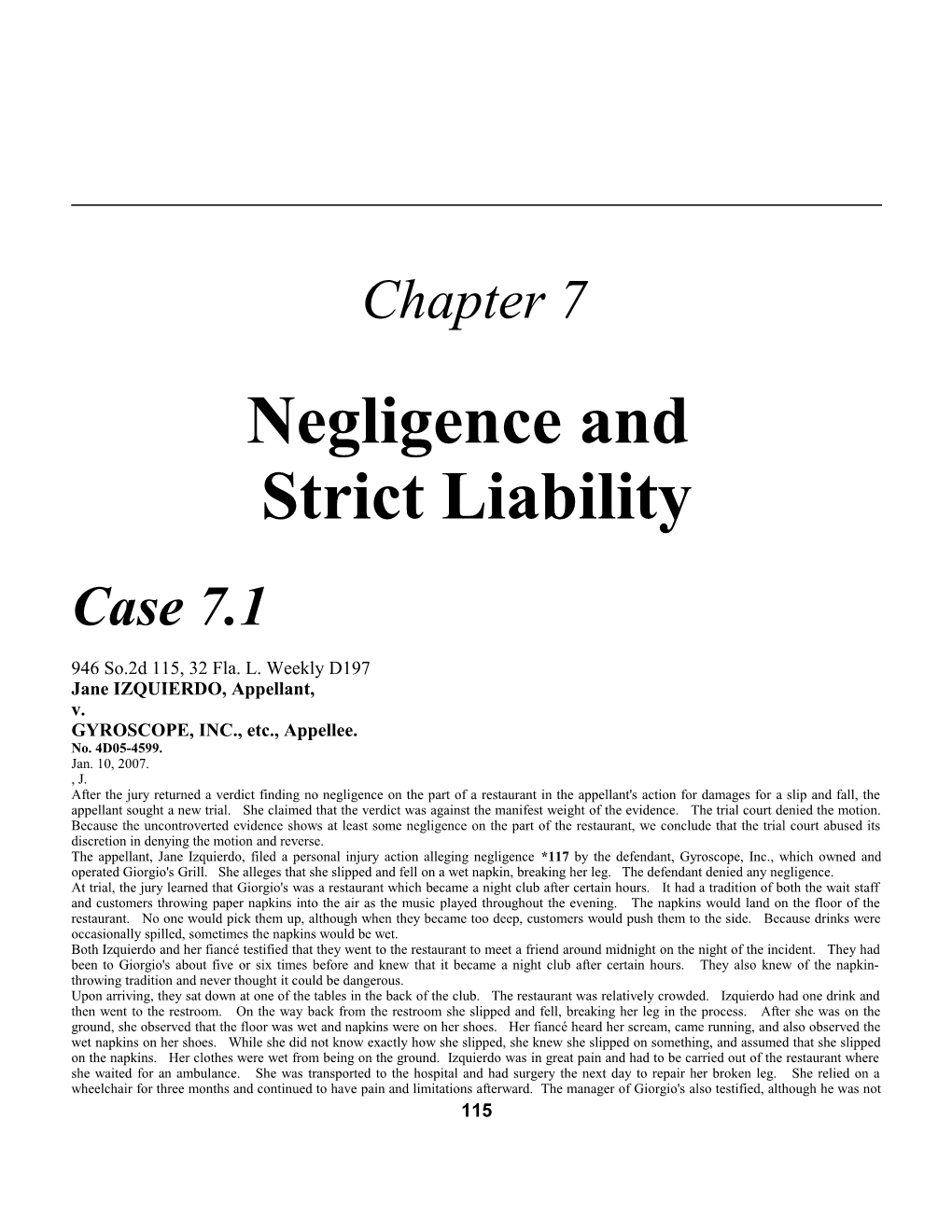 Chapter 7: Negligence and Strict Liability 121