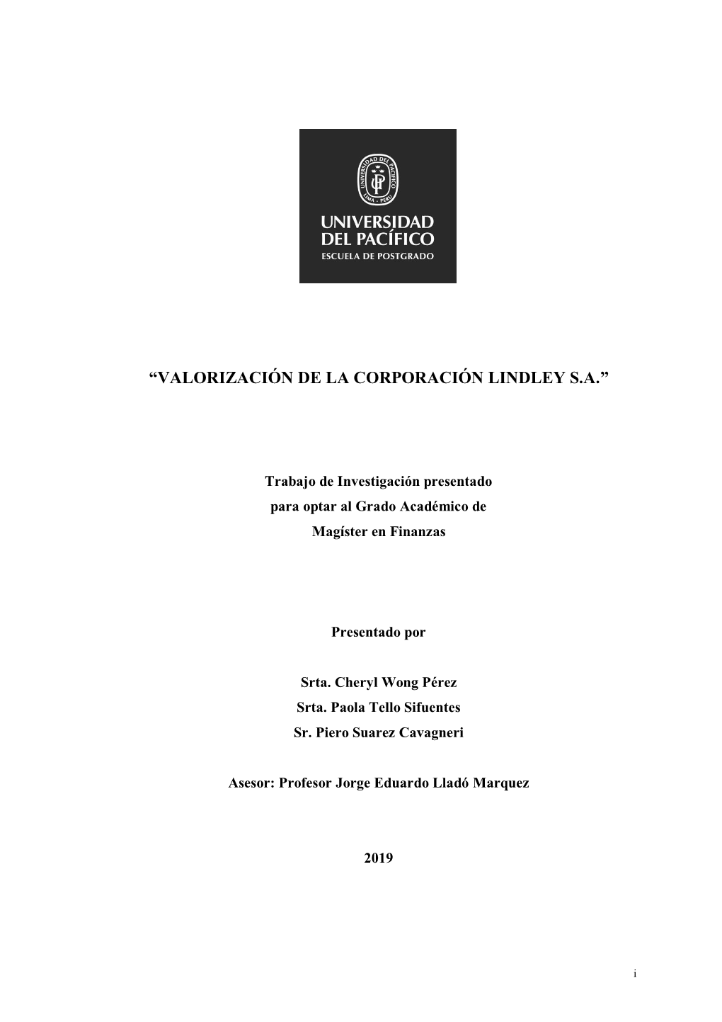 Valorización De La Corporación Lindley S.A.”