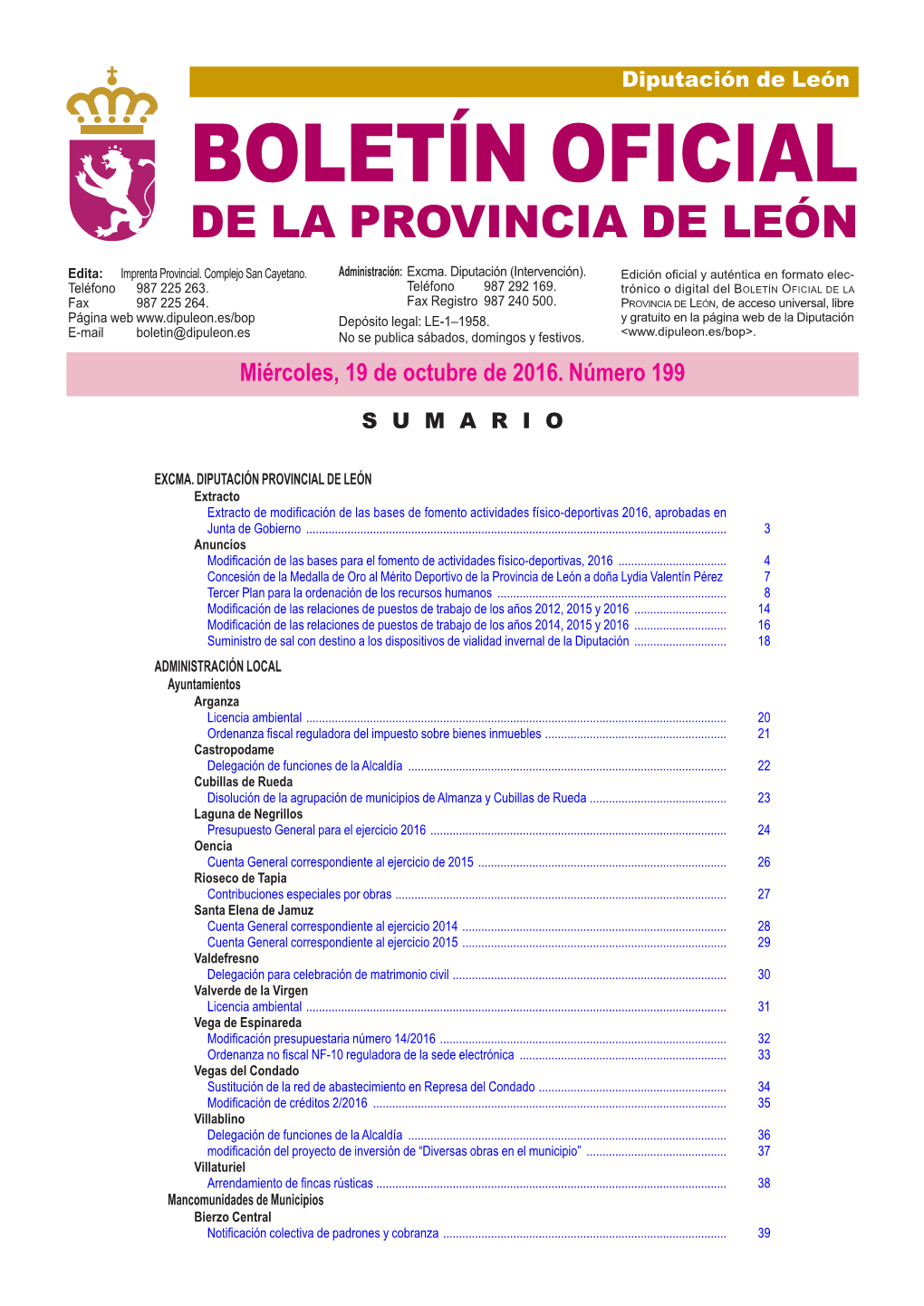 BOLETÍN OFICIAL DE LA PROVINCIA DE LEÓN Edita: Imprenta Provincial