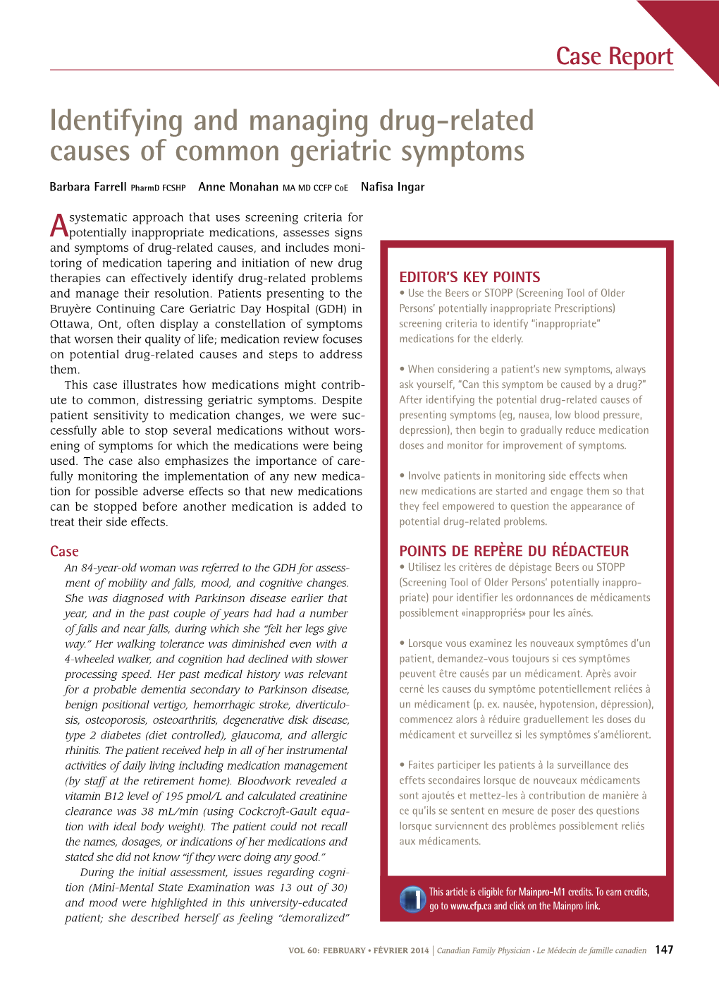Identifying and Managing Drug-Related Causes of Common Geriatric Symptoms