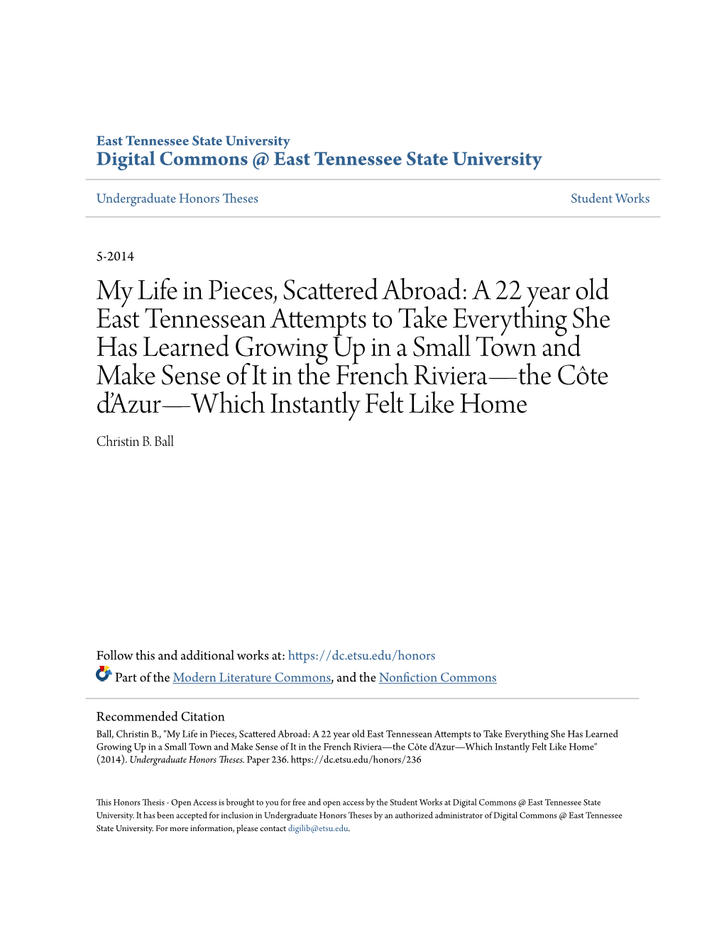 My Life in Pieces, Scattered Abroad: a 22 Year Old East Tennessean