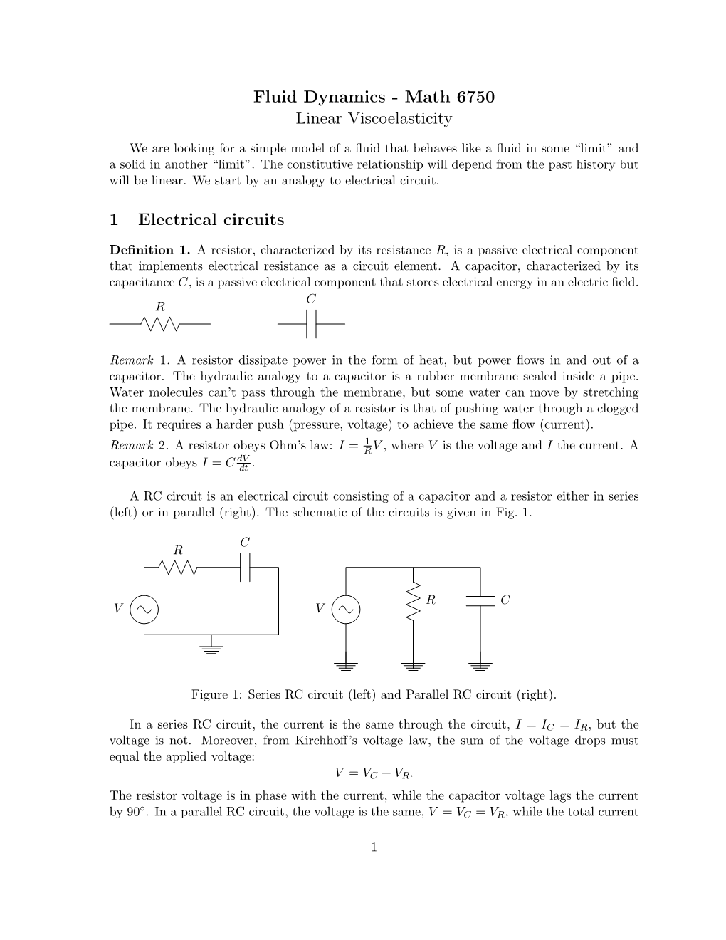 Fluid Dynamics - Math 6750 Linear Viscoelasticity