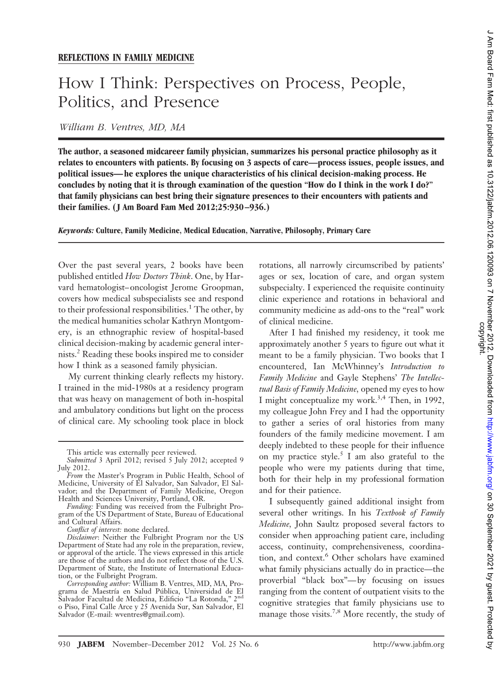 Perspectives on Process, People, Politics, and Presence