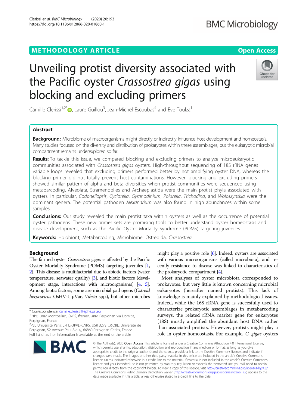 Unveiling Protist Diversity Associated with the Pacific Oyster Crassostrea