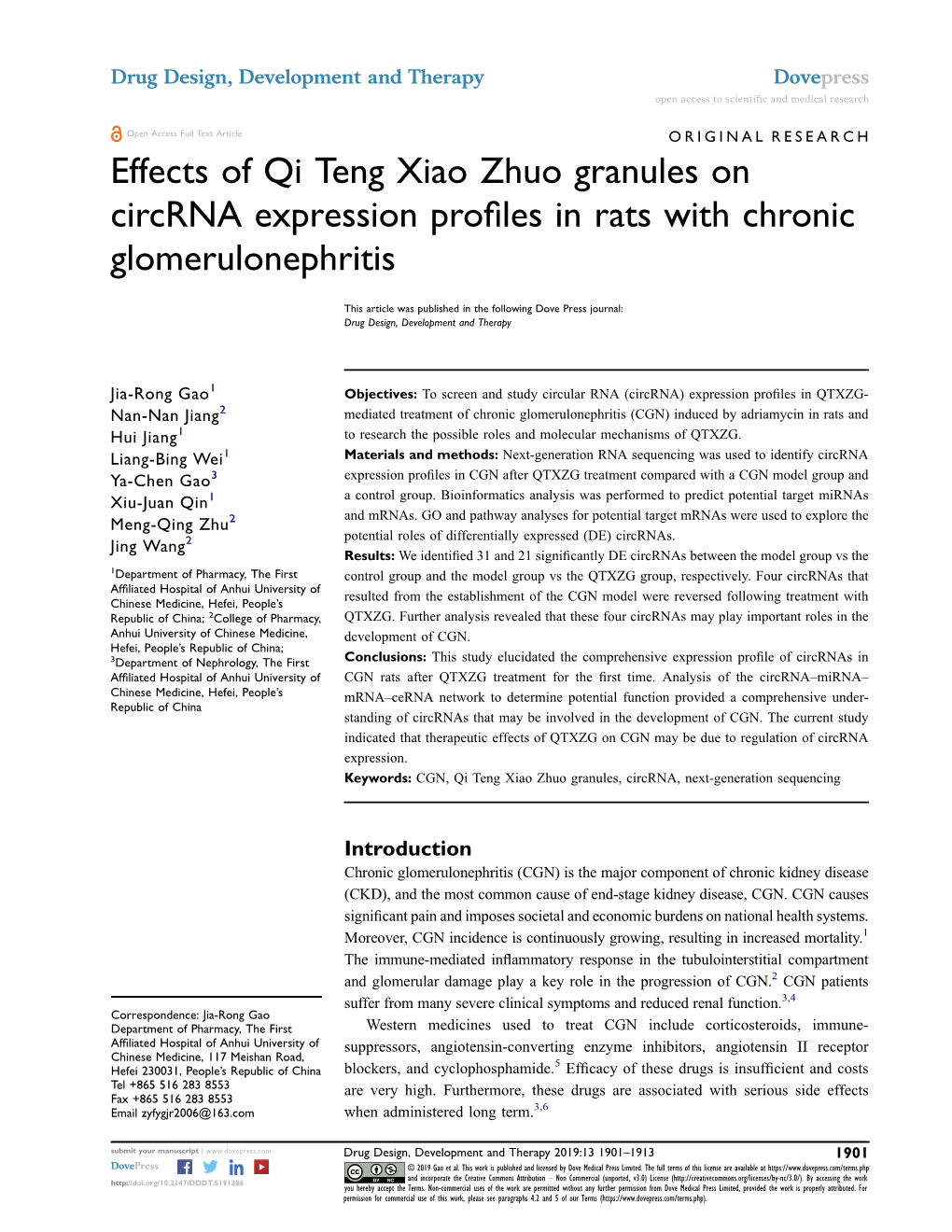 Effects of Qi Teng Xiao Zhuo Granules on Circrna Expression Profiles In