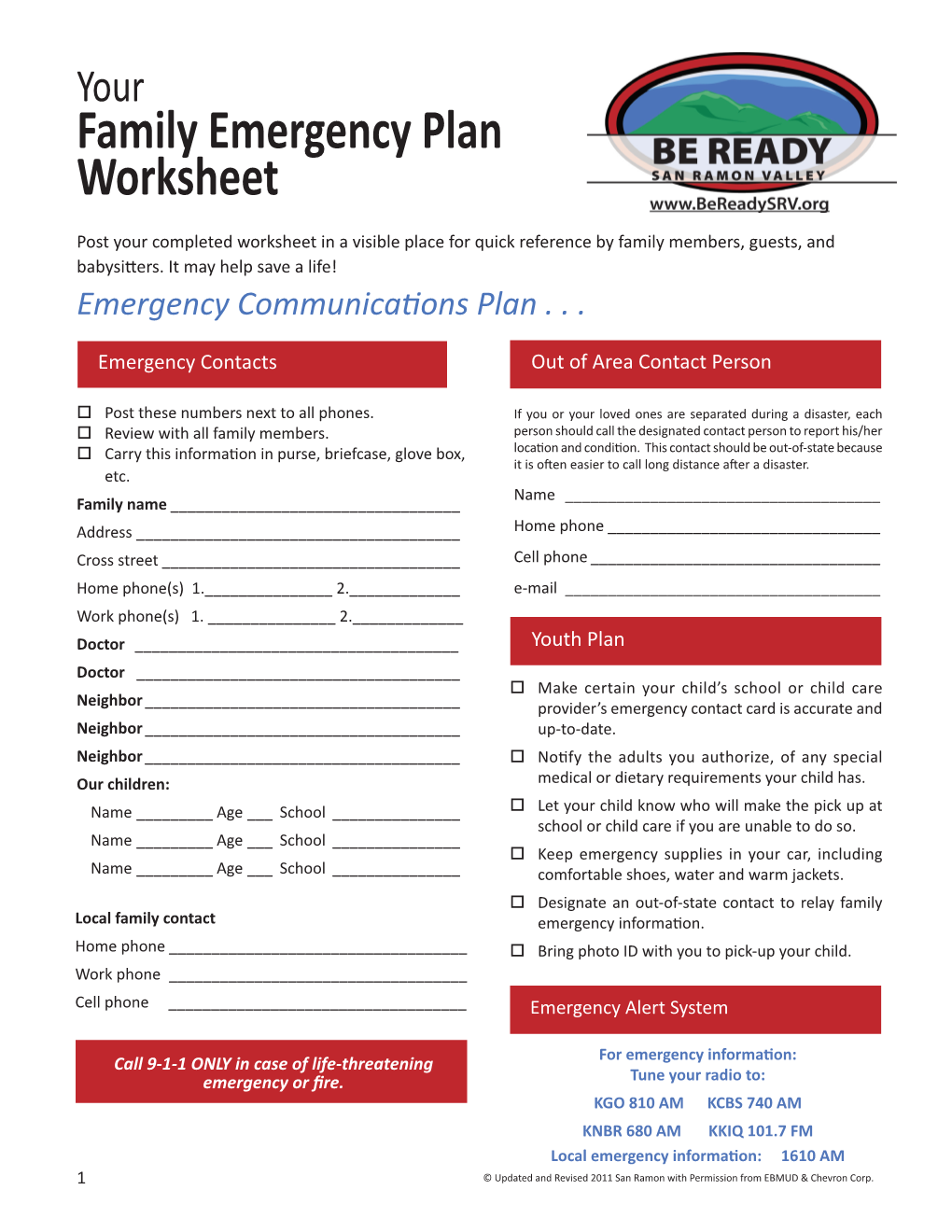 Your Family Emergency Plan Worksheet