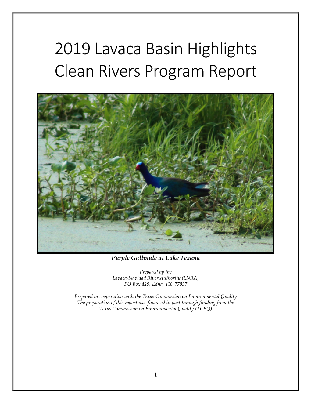 2019 Lavaca Basin Highlights Clean Rivers Program Report