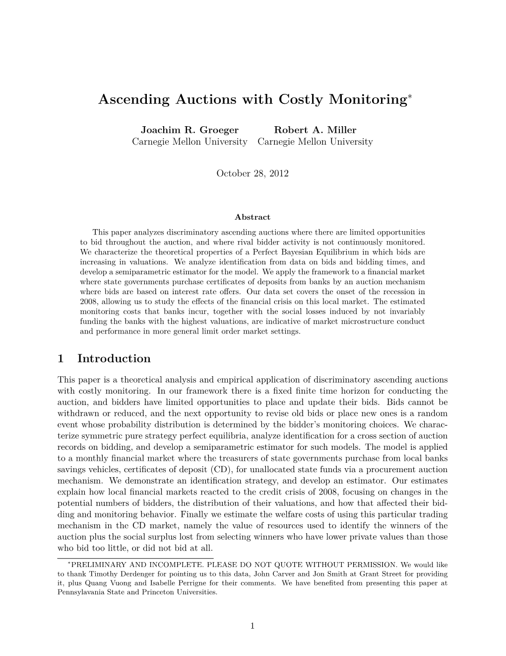 Ascending Auctions with Costly Monitoring∗