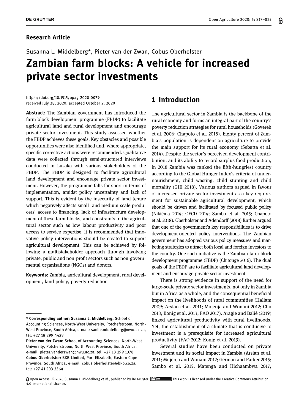 Zambian Farm Blocks: a Vehicle for Increased Private Sector Investments