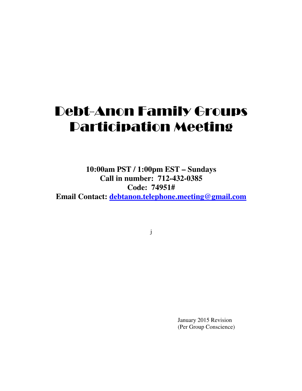 Debt-Anon Family Groups Participation Meeting