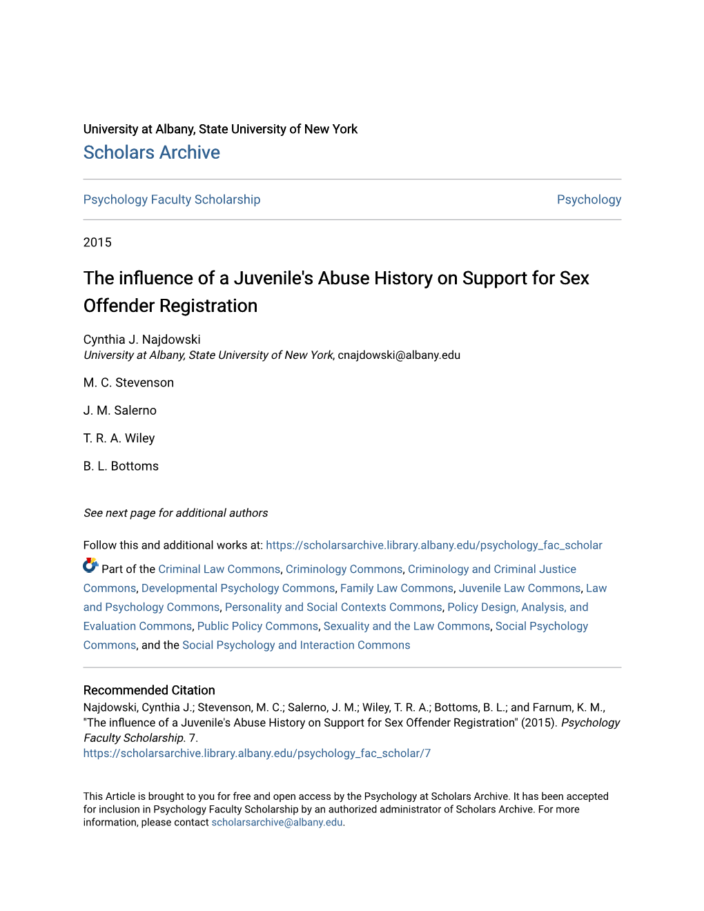 The Influence of a Juvenile's Abuse History on Support for Sex Offender Registration