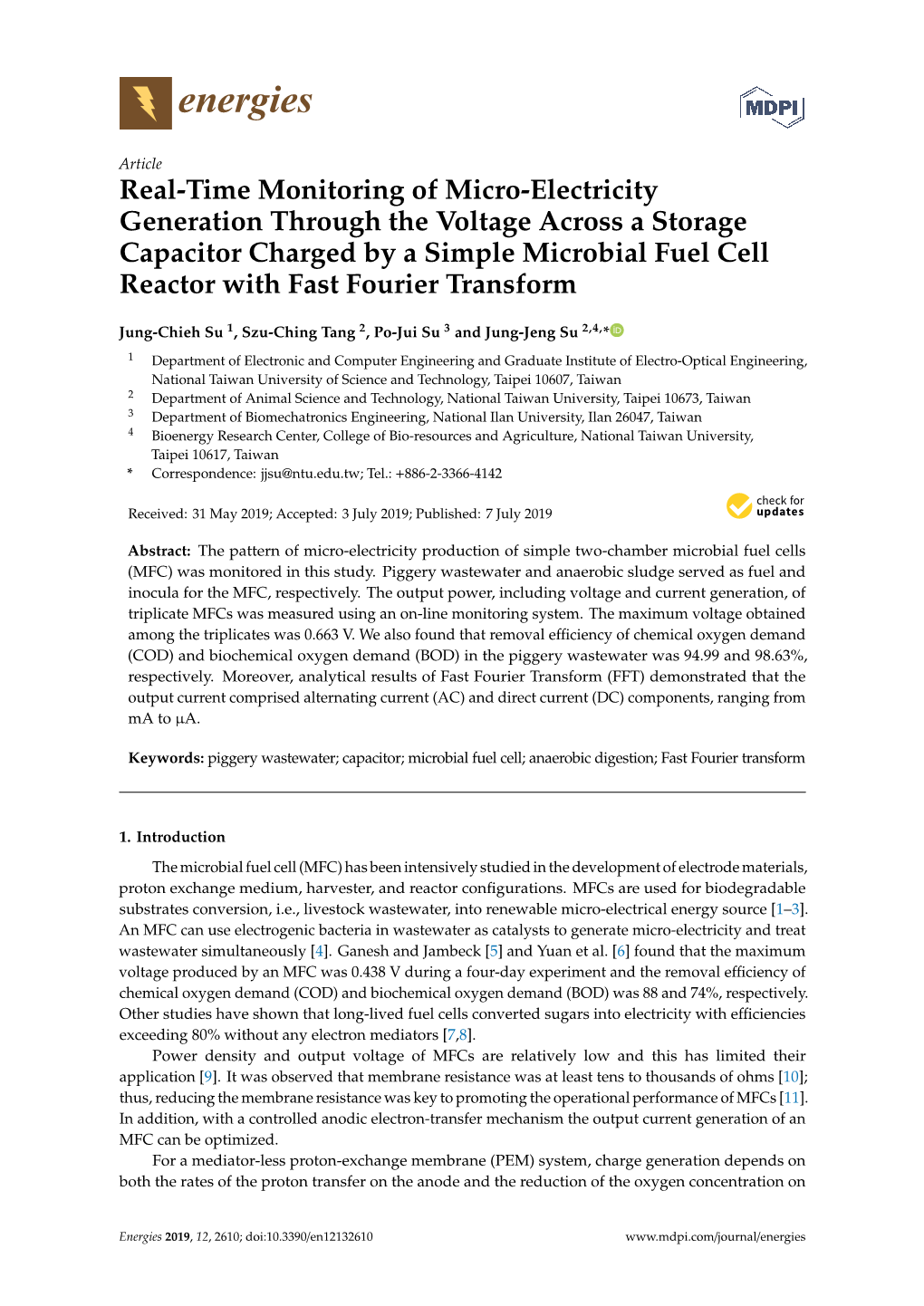 Microbial Fuel Cell Reactor with Fast Fourier Transform