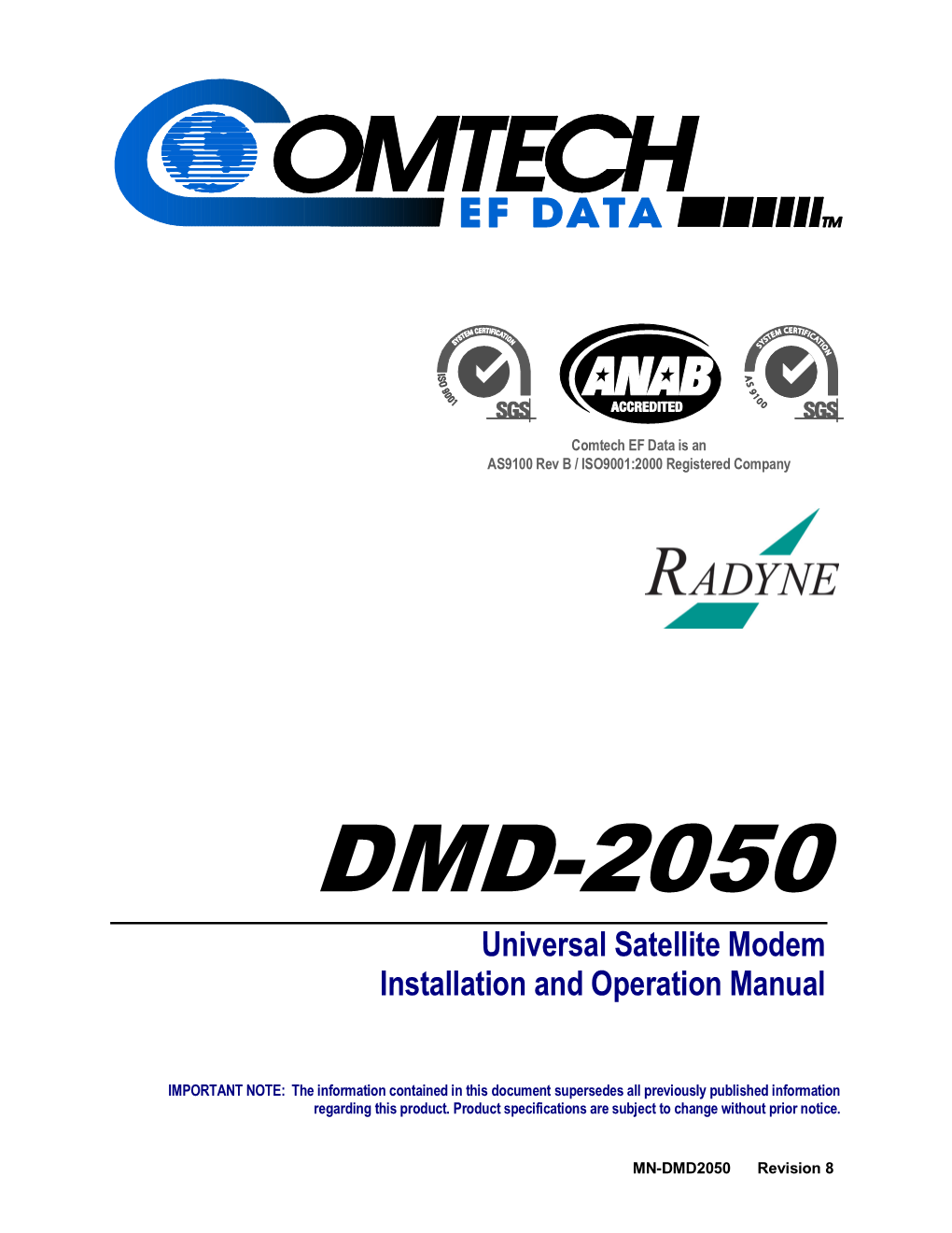 DMD2050 Universal Satellite Modem Installation and Operation Manual