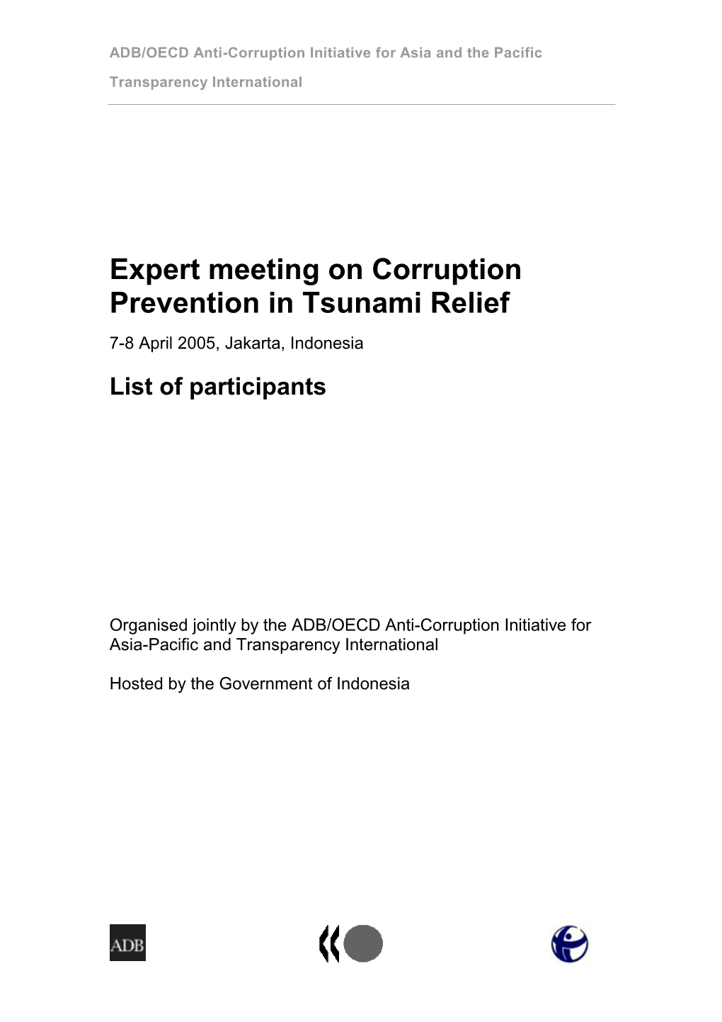 Expert Meeting on Corruption Prevention in Tsunami Relief
