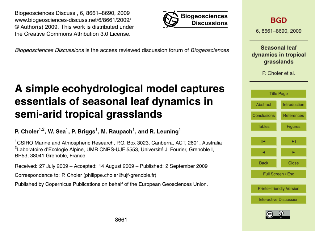 Seasonal Leaf Dynamics in Tropical Grasslands