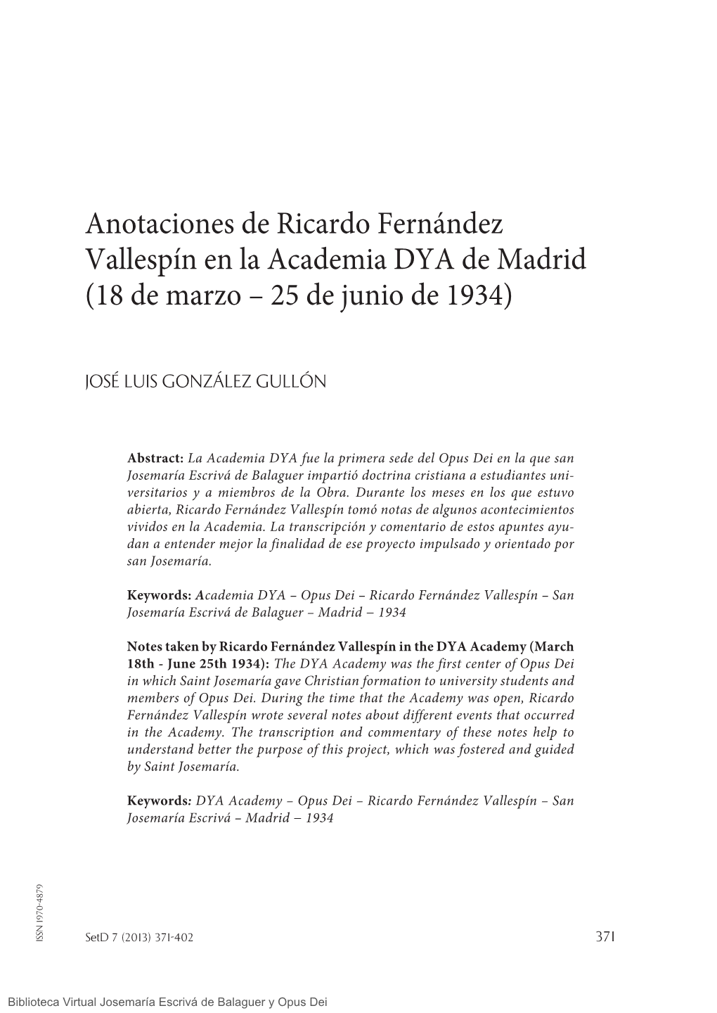 Anotaciones De Ricardo Fernández Vallespín En La Academia DYA De Madrid (18 De Marzo – 25 De Junio De 1934)