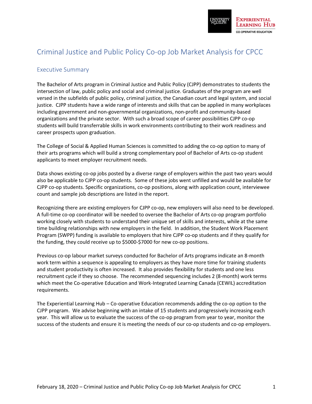 Criminal Justice and Public Policy Co-Op Job Market Analysis for CPCC