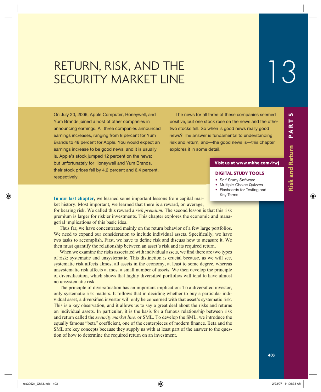 Return, Risk, and the Security Market Line 13