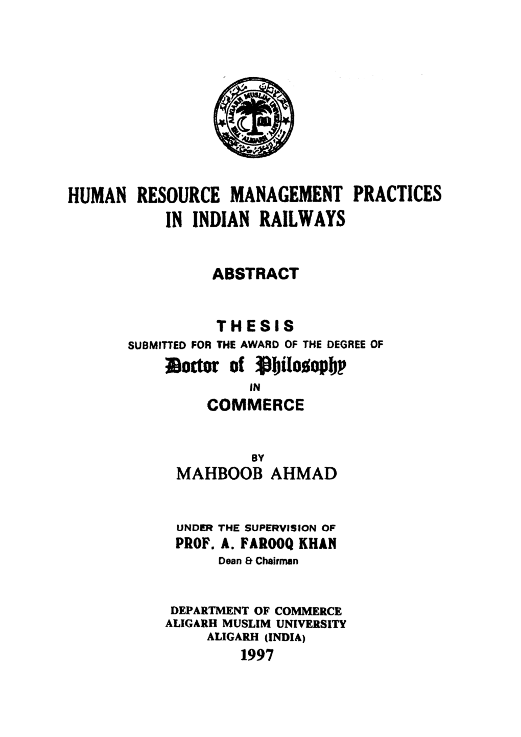 Human Resource Management Practices in Indian Railways