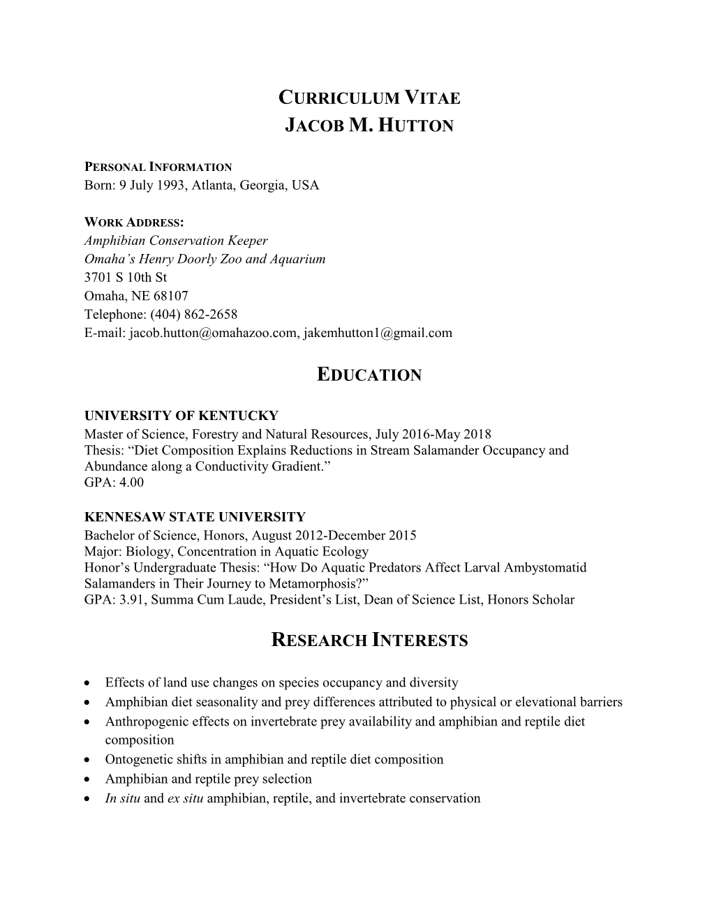 Curriculum Vitae Jacob M