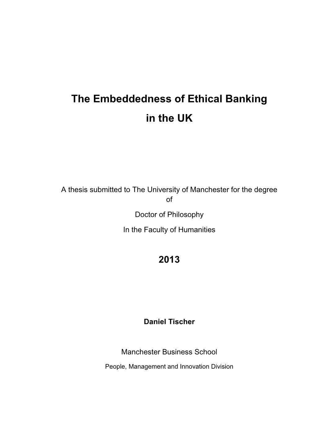 The Embeddedness of Ethical Banking in the UK