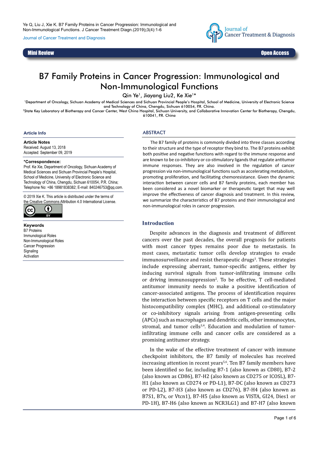 B7 Family Proteins in Cancer Progression: Immunological and Non-Immunological Functions