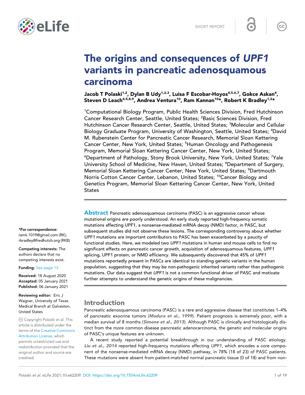The Origins and Consequences of UPF1 Variants in Pancreatic