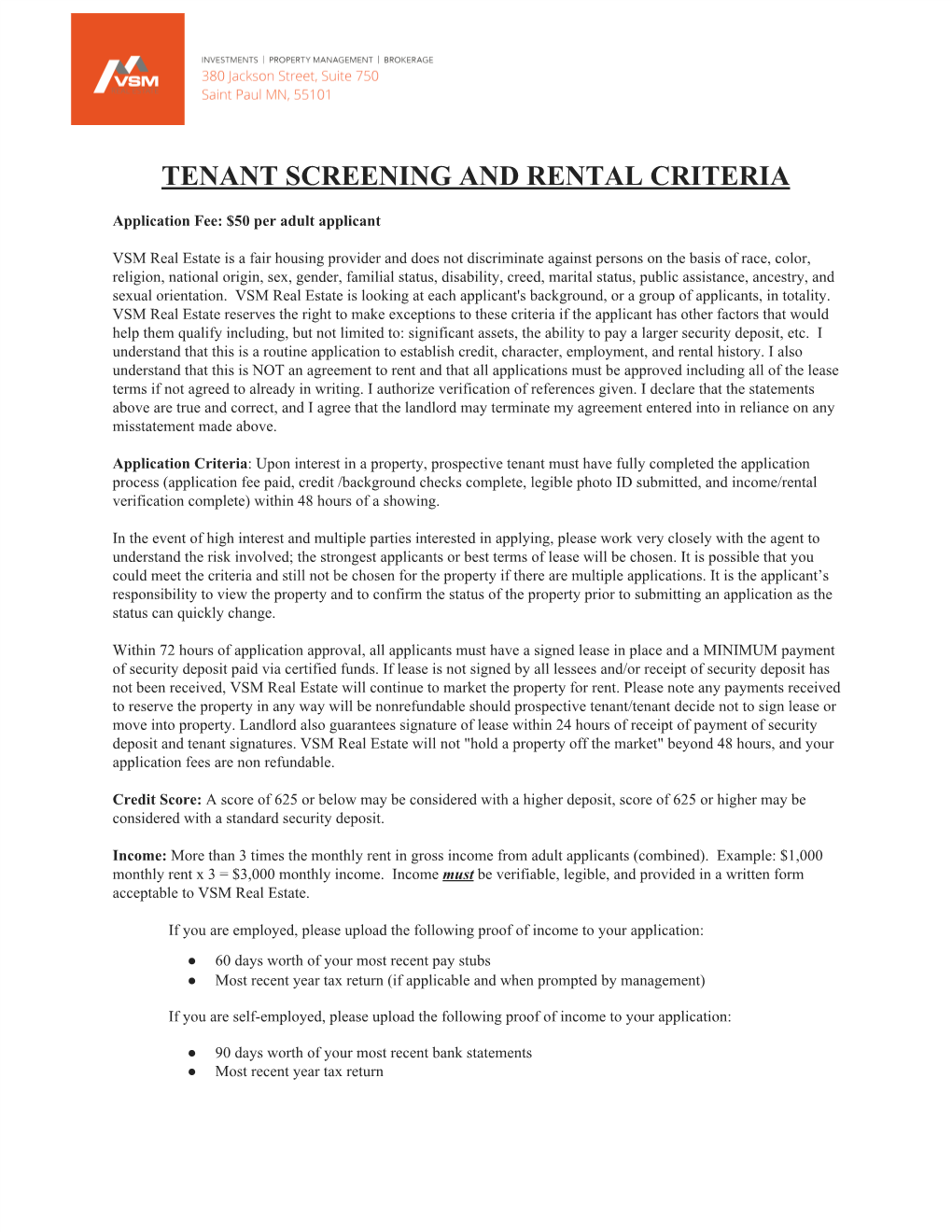 Tenant Screening and Rental Criteria
