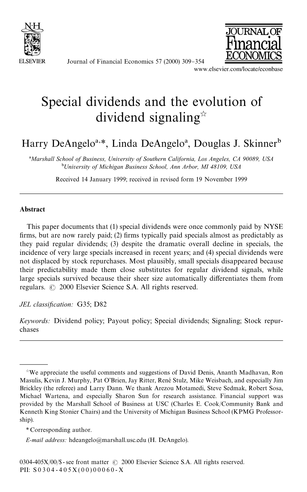 Special Dividends and the Evolution of Dividend Signalingଝ