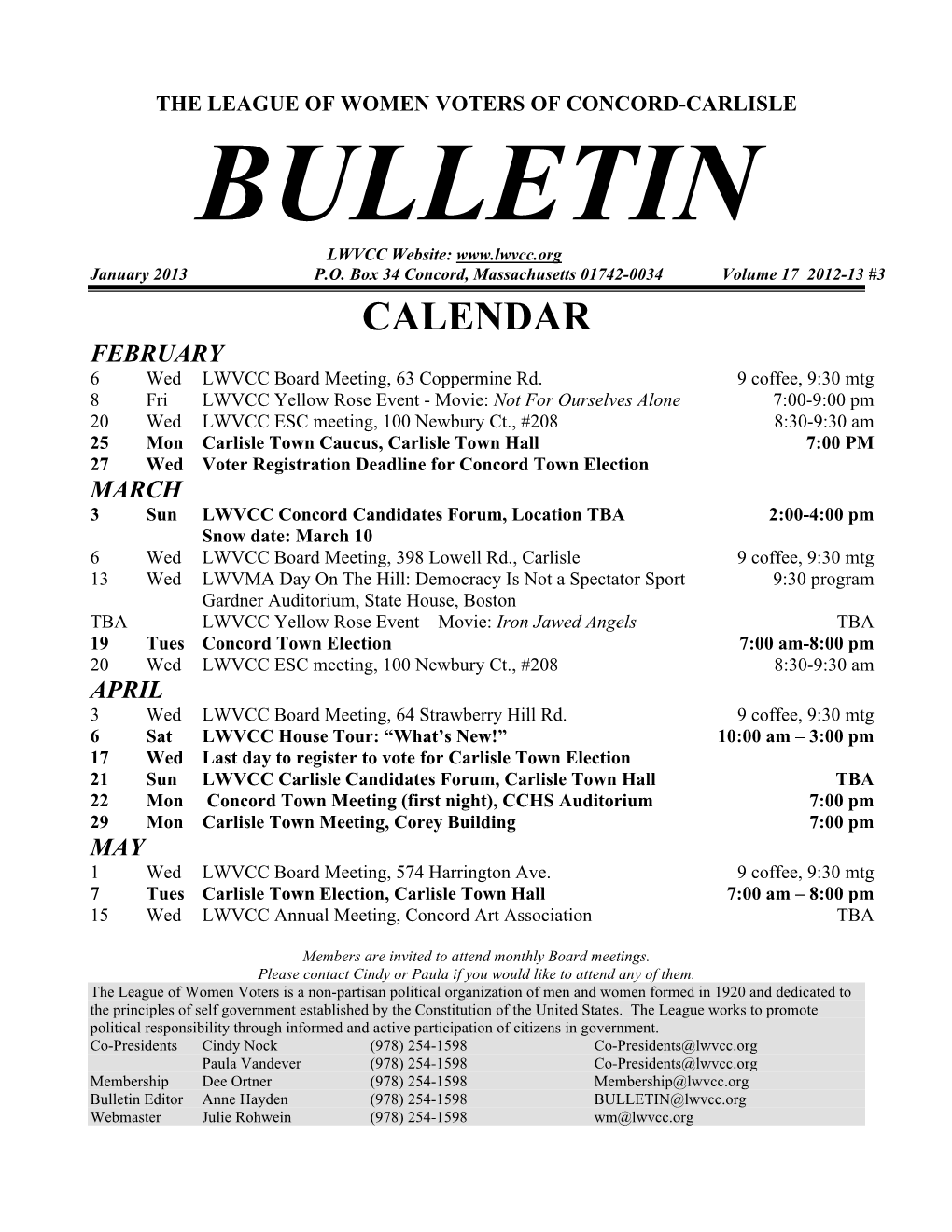 January 2013 Bulletin