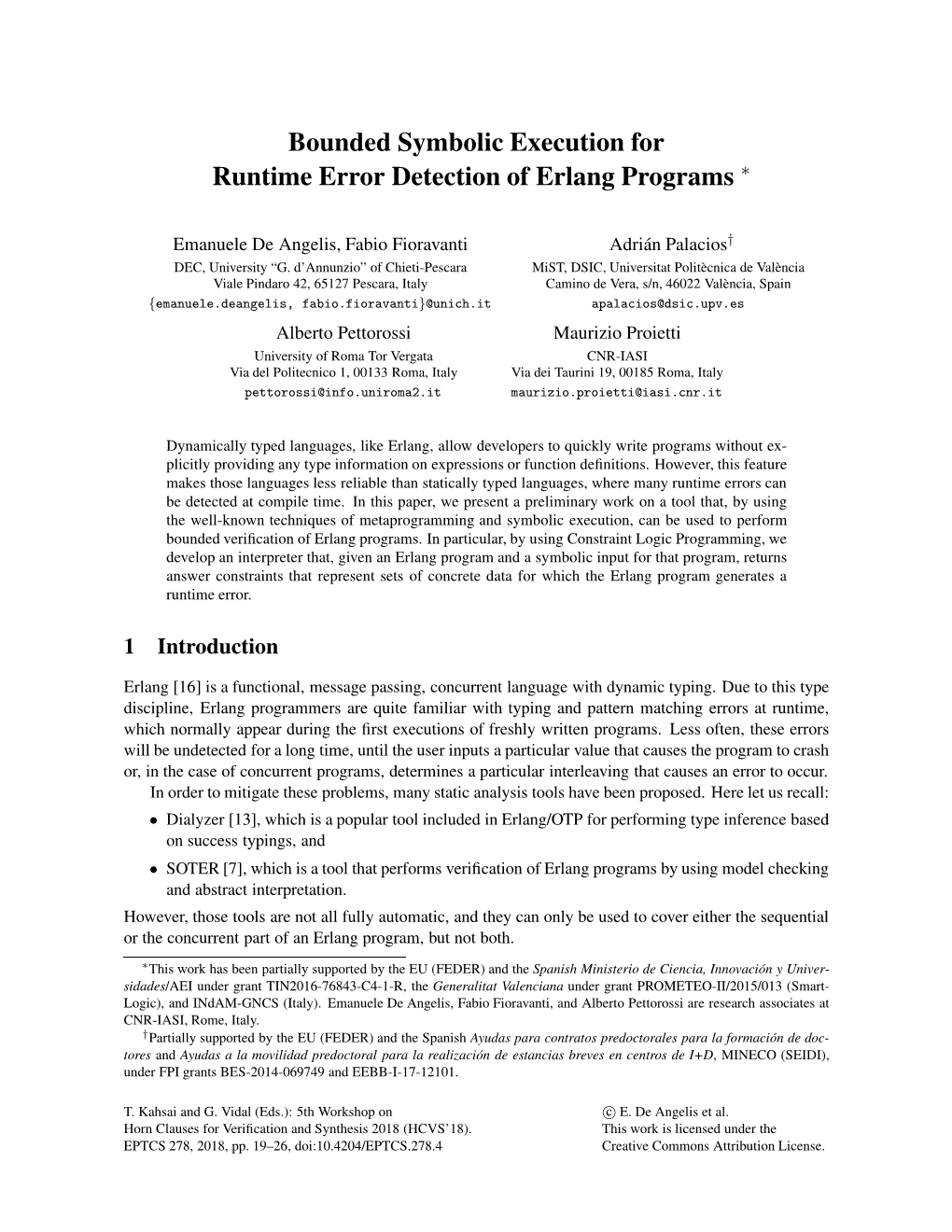 Bounded Symbolic Execution for Runtime Error Detection of Erlang Programs ∗