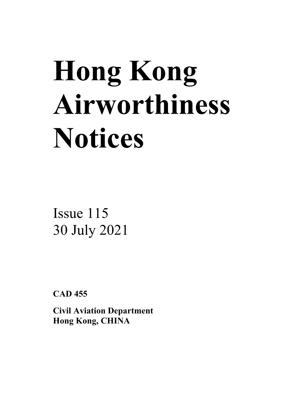 Hong Kong Airworthiness Notices, Issue