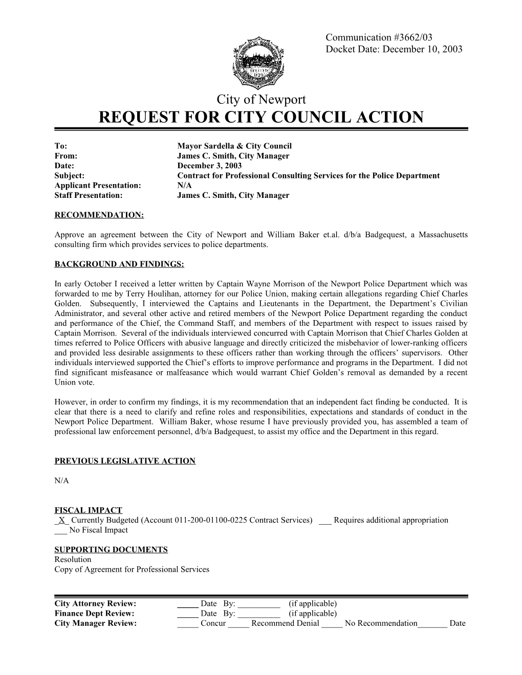 City Council Action